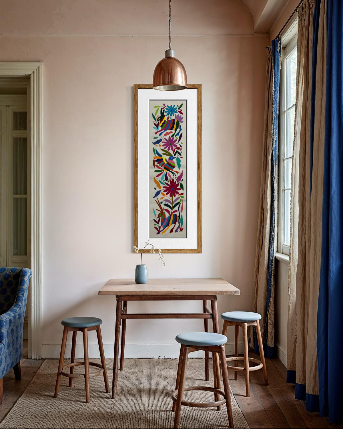 Bordado Tenango Hecho a Mano-Bordado Otomí XL 87 cm x 23 cm-Arte Mexicano en Multicolor de Forma Vertical (SIN MARCO)