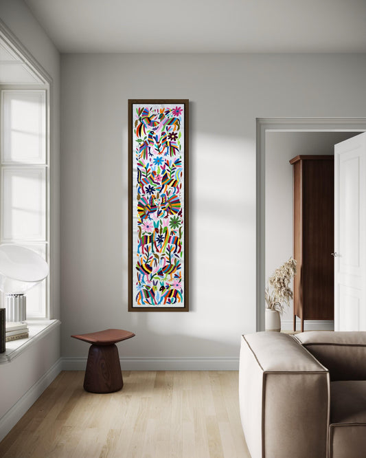Bordado Otomi Hecho y Bordado a Mano en Multicolor-Tapizados Tenangos/Camino de Mesa  XXL 190 cm x 45 cm