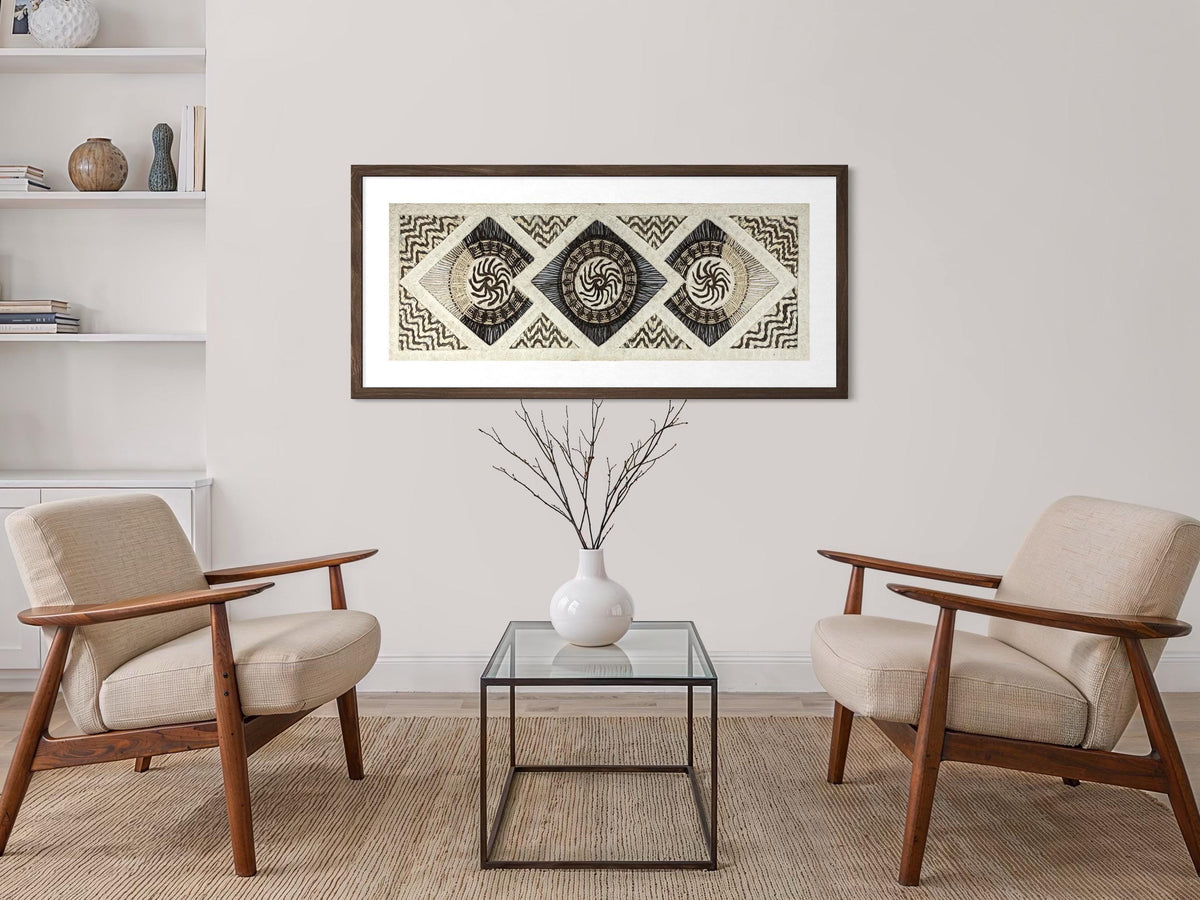 Arte Mural Mexicano en Papel Amate Hecho a Mano – Arte Mexicano Moderno de 47,2 x 15,7-3 Rombos (SIN MARCO)