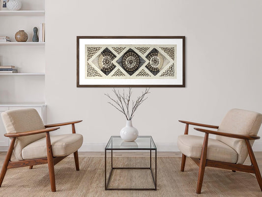 Arte Mural Mexicano en Papel Amate Hecho a Mano – Arte Mexicano Moderno de 47,2 x 15,7-3 Rombos (SIN MARCO)