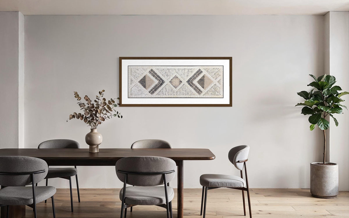 Arte Mural Mexicano en Papel Amate Hecho a Mano, Arte Moderno Otomi,  47.2 x 15.7 in (SIN MARCO) Tejido Diamantes y Nudos