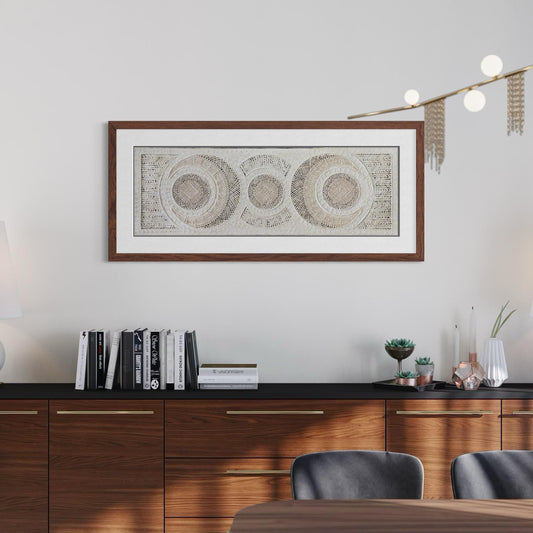 Arte Mural Mexicano Hecho a Mano de Papel Amate–Arte Mexicano Moderno, 47.2 x 15.7 in (SIN MARCO) Tejido de Eclipses y Círculos