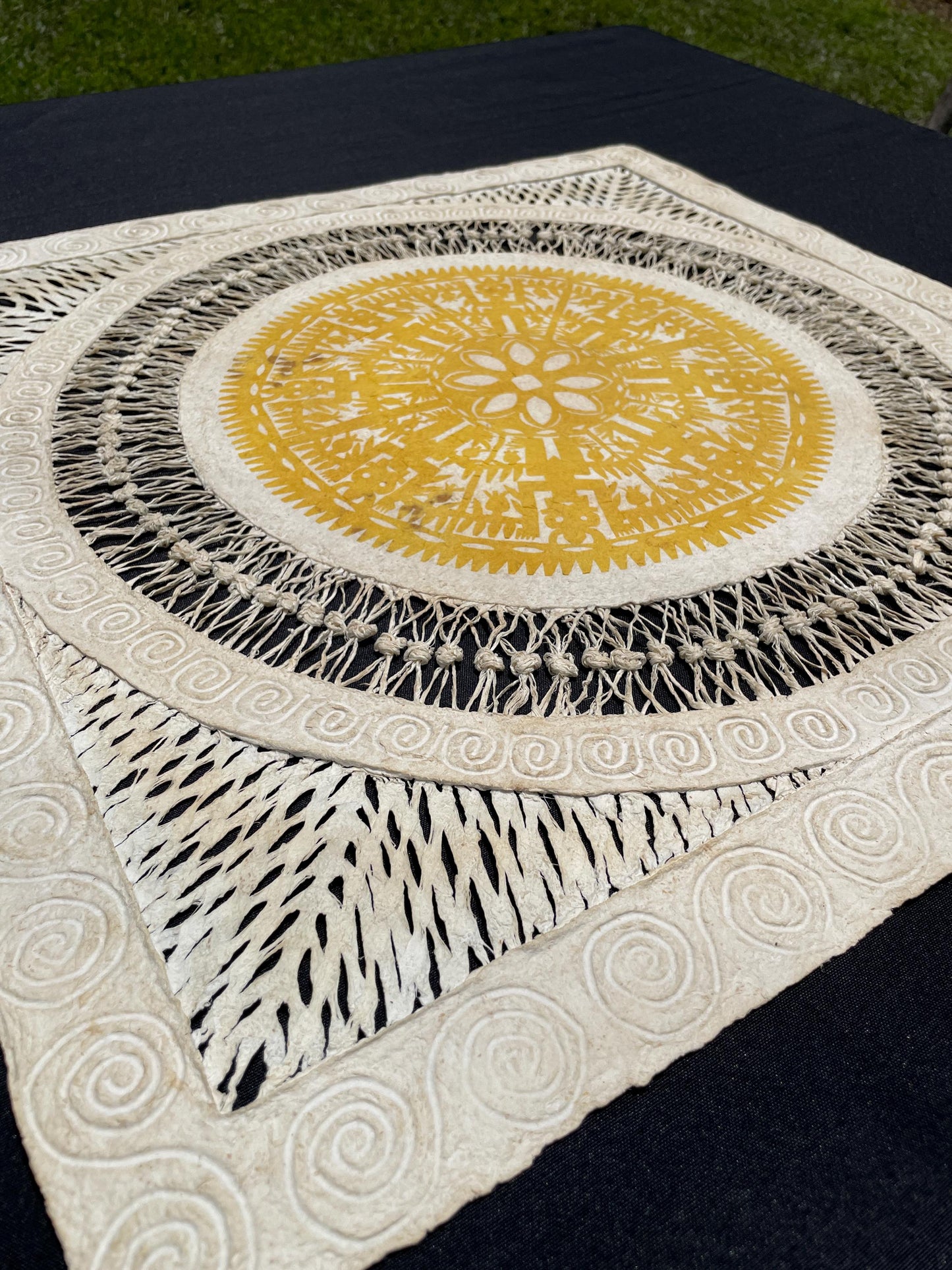 Otomí Ritual Papel Picado Wall Art – Handcrafted Bark Paper Mandala – Mexican Folk Art 23x23 in" (Unframed)