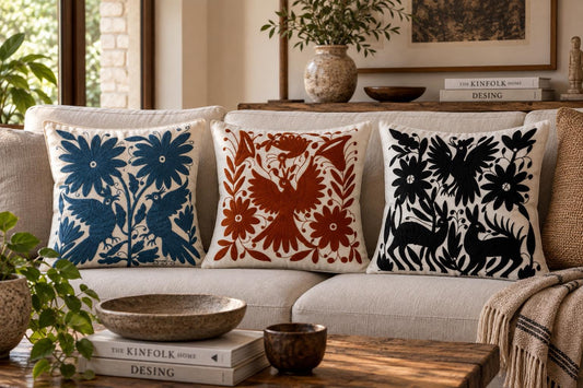 3 Fundas de Cojín Otomi, Cojín Tenango Bordado a Mano, Textil Mexicano Artesanal, Decoración Mexicana, Hecho a Mano