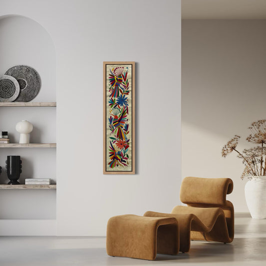 Bordado Tenango Hecho a Mano-Tapiz Otomi XL 98 cm x 23 cm-Arte Mexicano en Multicolor de Forma Vertical