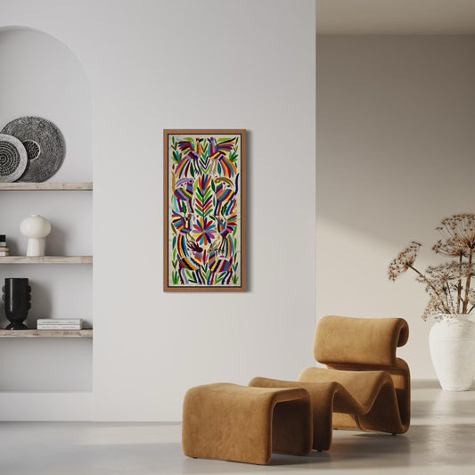 Tapizado Tenango Bordado y Hecho a Mano-Textil Mexicano Moderno en Vertical de  Varios Colores Combinados en XL 97 cm x 45 cm (SIN MARCO)