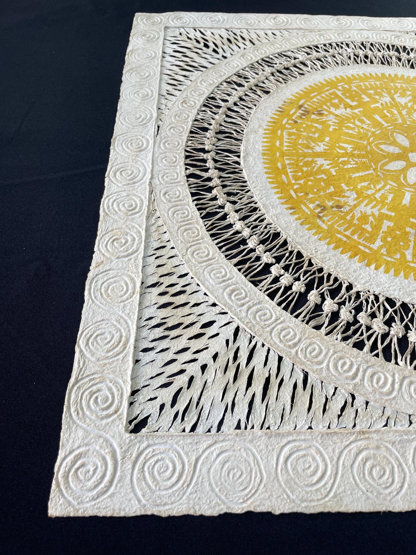 Otomí Ritual Papel Picado Wall Art – Handcrafted Bark Paper Mandala – Mexican Folk Art 23x23 in" (Unframed)