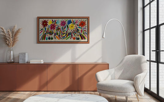 Bordado Tenango Hecho a Mano-Bordado Otomi XL 94 cm x 44 cm-Arte Mexicano en Multicolor en Forma Horizontal (SIN MARCO)