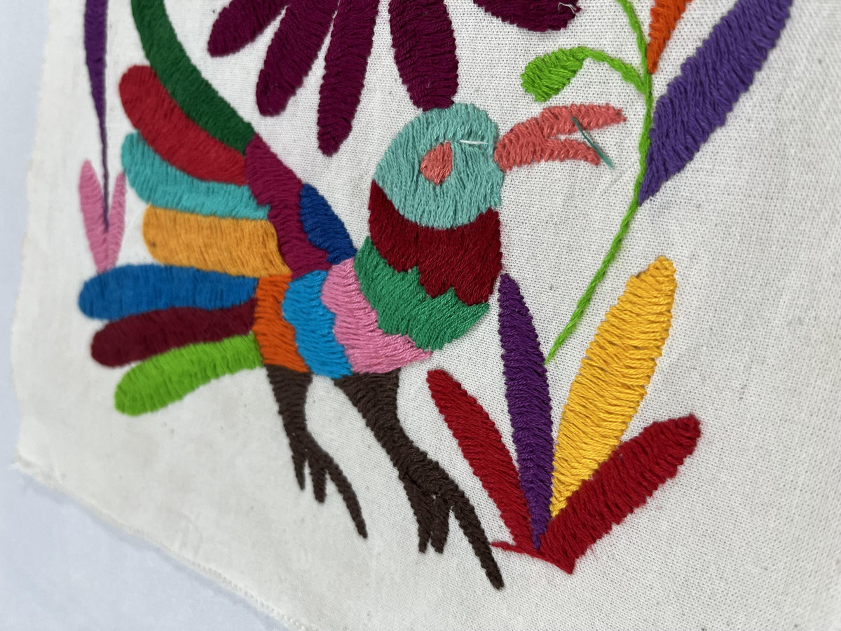 Bordado Tenango Hecho a Mano-Bordado Otomí XL 88 cm x 24 cm-Arte Mexicano en Multicolor de Forma Vertical (SIN MARCO)
