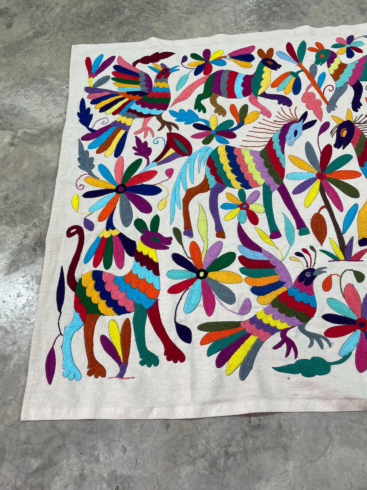 Gran Bordado Tenango Hecho a Mano-Bordado Otomí XL 91 cm x 71 cm-Arte Mexicano (SIN MARCO)