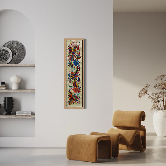 Bordado Tenango Hecho a Mano-Tapiz Otomi XL 98 cm x 23 cm-Arte Mexicano en Multicolor de Forma Vertical