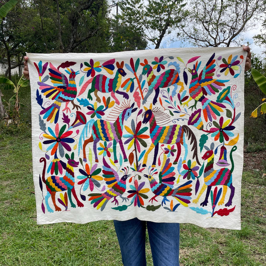 Gran Bordado Tenango Hecho a Mano-Bordado Otomí XL 91 cm x 71 cm-Arte Mexicano (SIN MARCO)