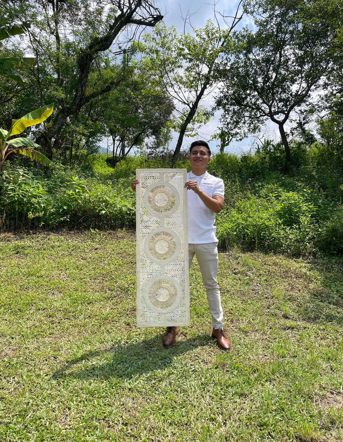 Arte Mural Mexicano en Papel Amate Hecho a Mano, Arte Moderno Otomi,  47.2 x 15.7 in (SIN MARCO) Tejido Circular